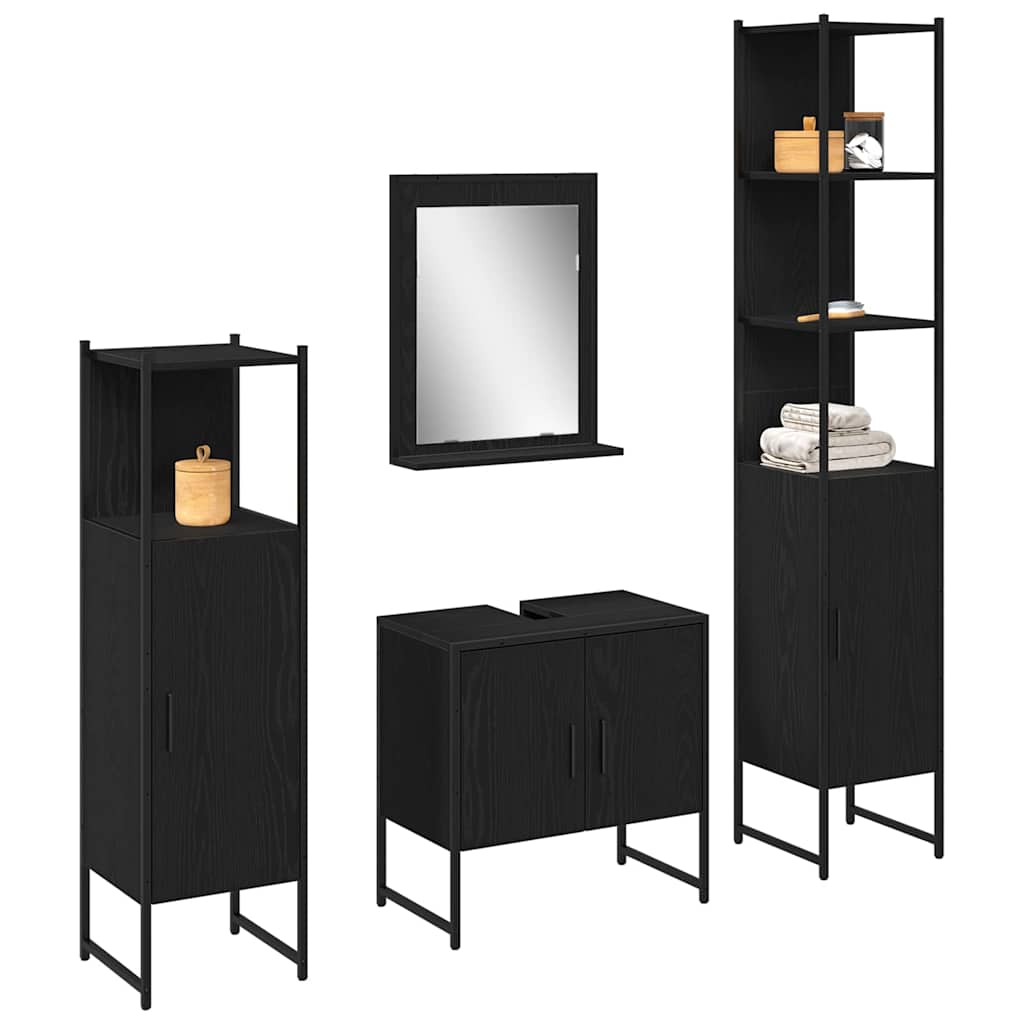 Bathroom Furniture Set with Door 4 pcs Black 33 x 33 x 185.5 cm
